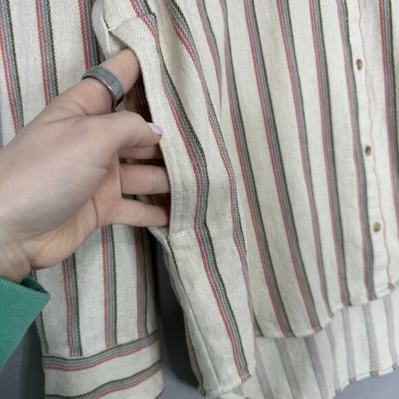 Madewell Womens Top Large Cream Flannel Sunday Shirt in Claxton Stripe Preppy - Picture 5 of 16